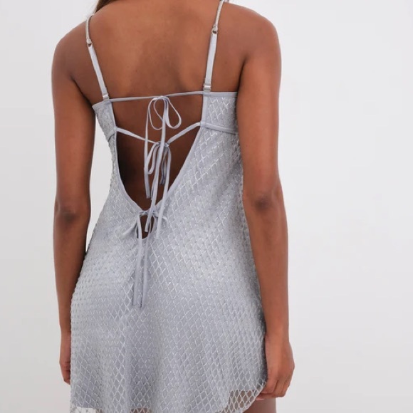 For Love & Lemons Glitter Slip Dress- Silver XL - Picture 2 of 6